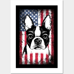 Patriotic Boston Terriers American Flag Posters and Art